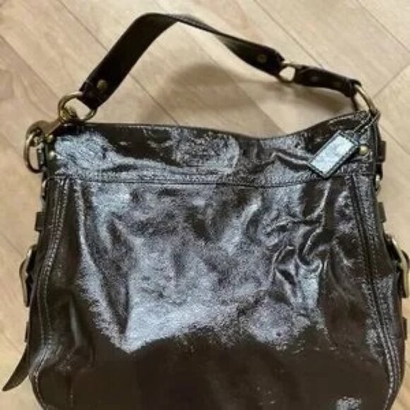 NWOT AUTHENTIC COACH ZOE BROWN PATENT LEATHER LARGE HOBO HANDBAG & DUSTY $500 - Picture 9 of 10